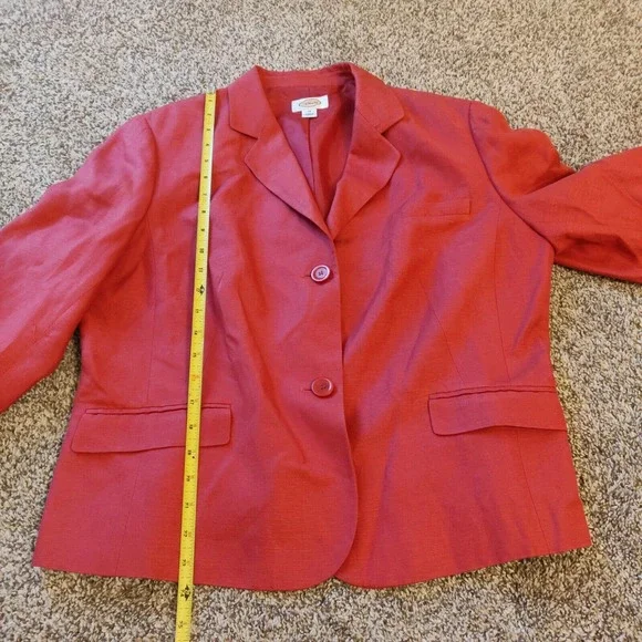 Talbots Women's Blazer Size 14 Linen Silk Red Buttoned Dress Coat. - Picture 3 of 8